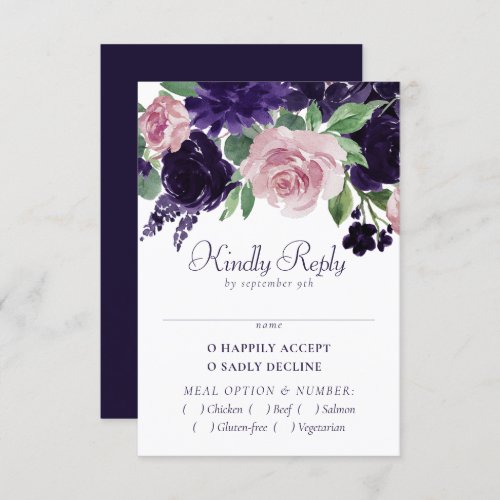 Lush Blossoms  Purple and Pink Rose Floral Entree RSVP Card