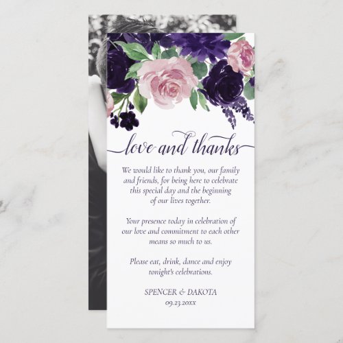 Lush Blossoms  Purple and Pink Rose Floral Photo Thank You Card