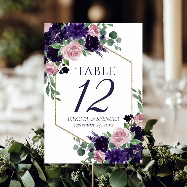 Lush Blossoms | Purple and Pink Rose Floral Table Number (Creator Uploaded)