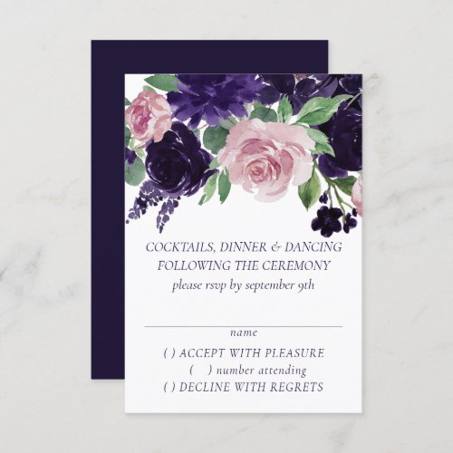 Lush Blossoms  Purple and Pink Rose Garland RSVP Card