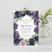 Lush Blossoms | Purple and Pink Rose Gender Reveal Invitation (Standing Front)