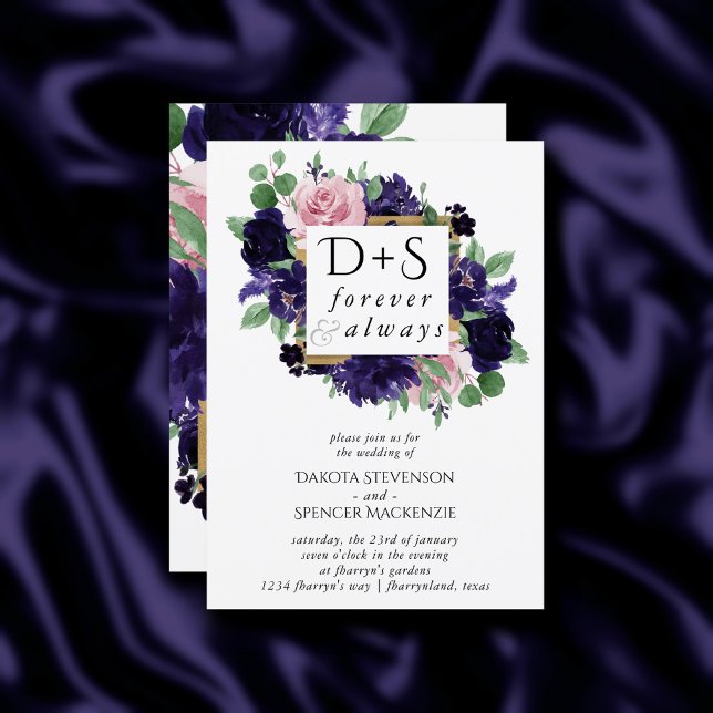 Lush Blossoms | Purple and Pink Rose Initial Photo Invitation (Creator Uploaded)