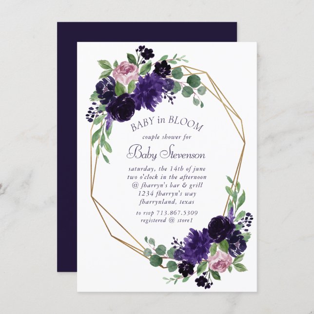 Lush Blossoms | Purple and Pink Rose Love in Bloom Invitation (Front/Back)