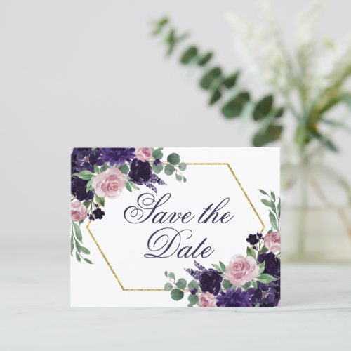 Lush Blossoms  Purple and Pink Rose Save the Date Announcement Postcard