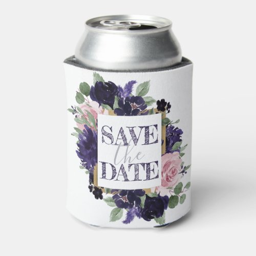 Lush Blossoms  Purple and Pink Rose Save the Date Can Cooler