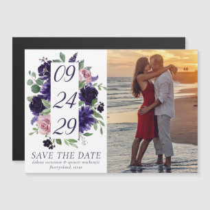Lush Blossoms Purple and Pink Rose Save the Date Magnetic Invitation