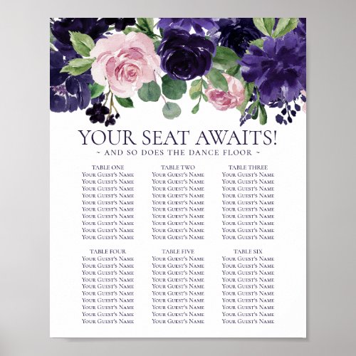 Lush Blossoms  Purple and PInk Rose Seating Chart