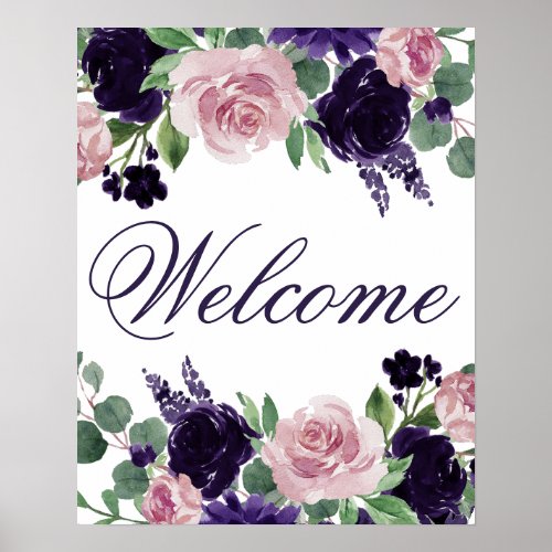 Lush Blossoms  Purple and Pink Rose Welcome Poster