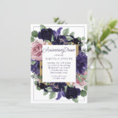Lush Blossoms | Purple and Pink Roses Anniversary Invitation (Standing Front)