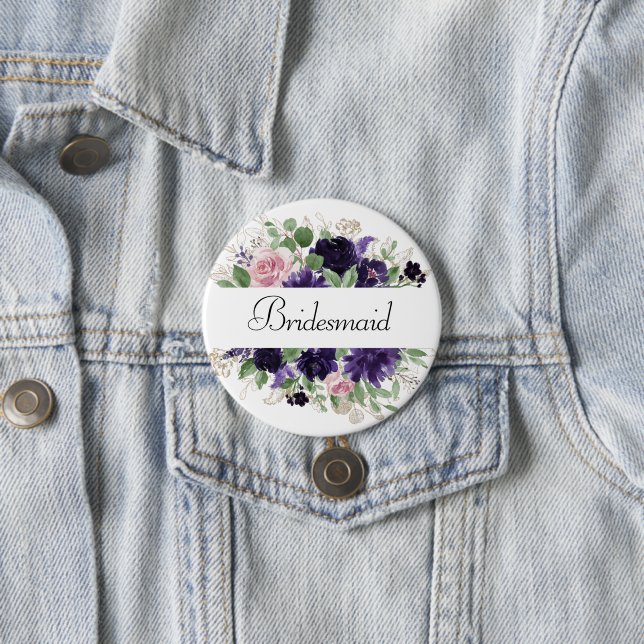 Lush Blossoms | Purple and Pink Roses Bridal Party Button (In Situ)