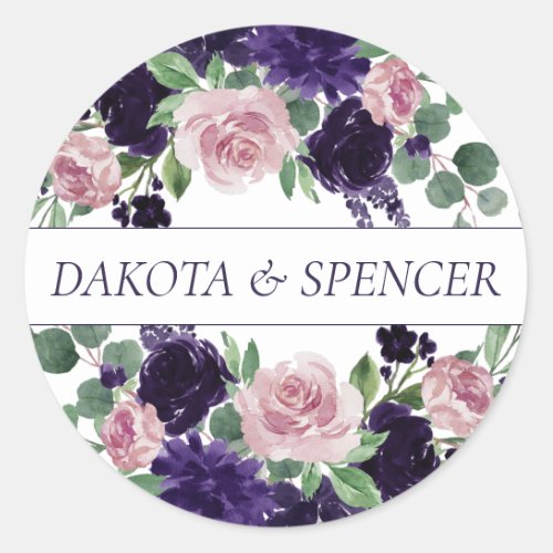 Lush Blossoms  Purple and Pink Roses Custom Classic Round Sticker