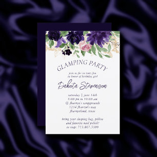 Lush Blossoms Purple and Pink Roses Glamping Invitation