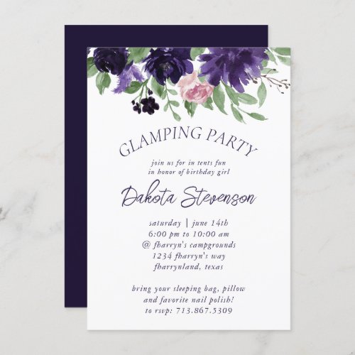 Lush Blossoms  Purple and Pink Roses Glamping Invitation