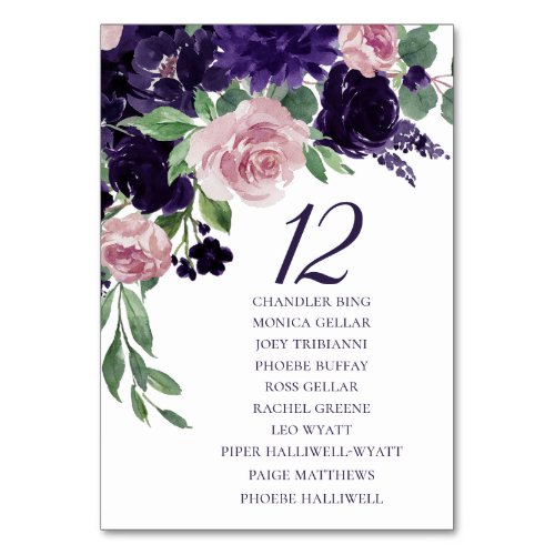 Lush Blossoms  Purple and PInk Roses Guest Names Table Number