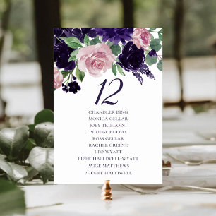 Lush Blossoms Purple and Pink Roses Guest Names Table Number