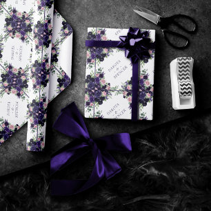 Lush Blossoms Purple and Pink Roses Monogram Wrapping Paper