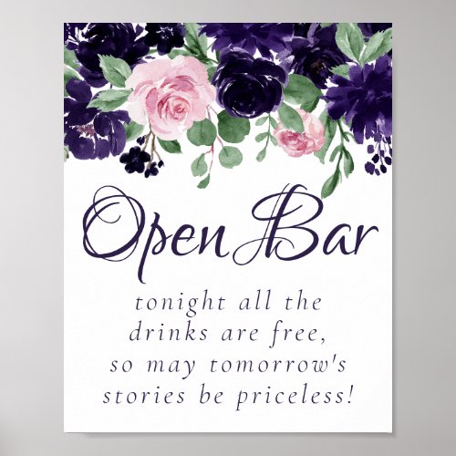 Lush Blossoms  Purple and Pink Roses Open Bar Poster