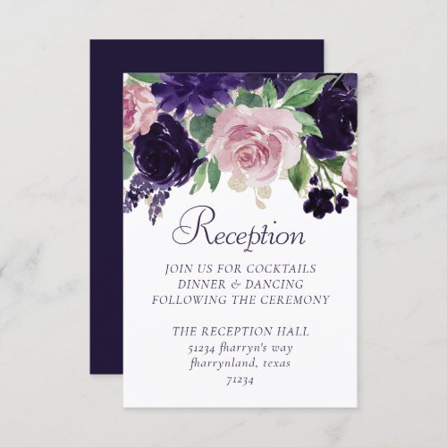 Lush Blossoms  Purple and Pink Roses Reception Enclosure Card