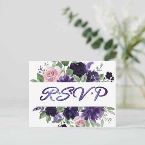 Lush Blossoms  Purple and Pink Roses RSVP Postcard