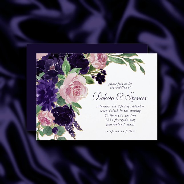 Lush Blossoms | Purple and Pink Roses Wedding Invitation (Creator Uploaded)
