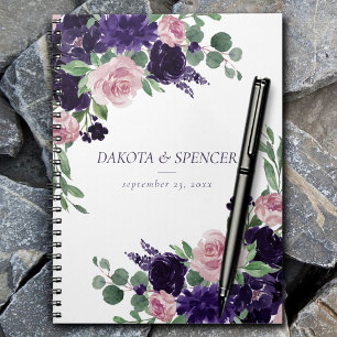 Lush Blossoms   Purple and Pink Roses Wedding Notebook