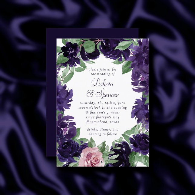 Lush Blossoms | Purple and Pink Roses Wreath Invitation (Creator Uploaded)