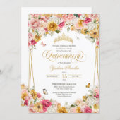 Lush Blush Elegant Floral Buttefly Quinceanera Invitation (Front/Back)