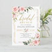 Lush blush pink floral gold frame bridal brunch invitation (Standing Front)