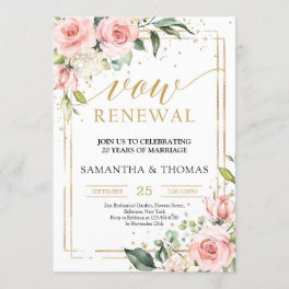 Lush blush pink floral roses gold vow renewal invitation