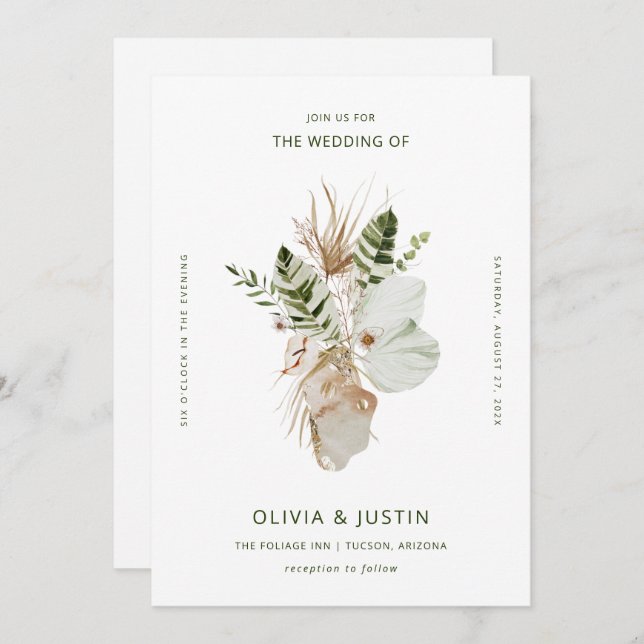 Lush Boho | Tropical Botanical Wedding Invitation (Front/Back)