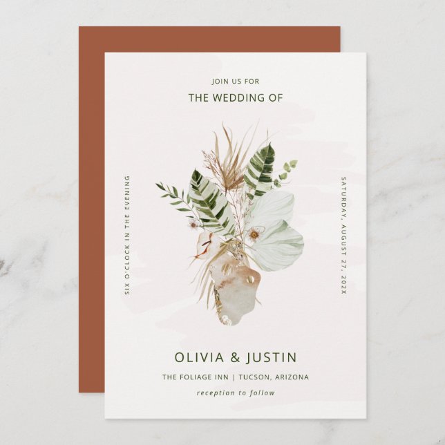Lush Boho | Tropical Botanical Wedding Invitation (Front/Back)