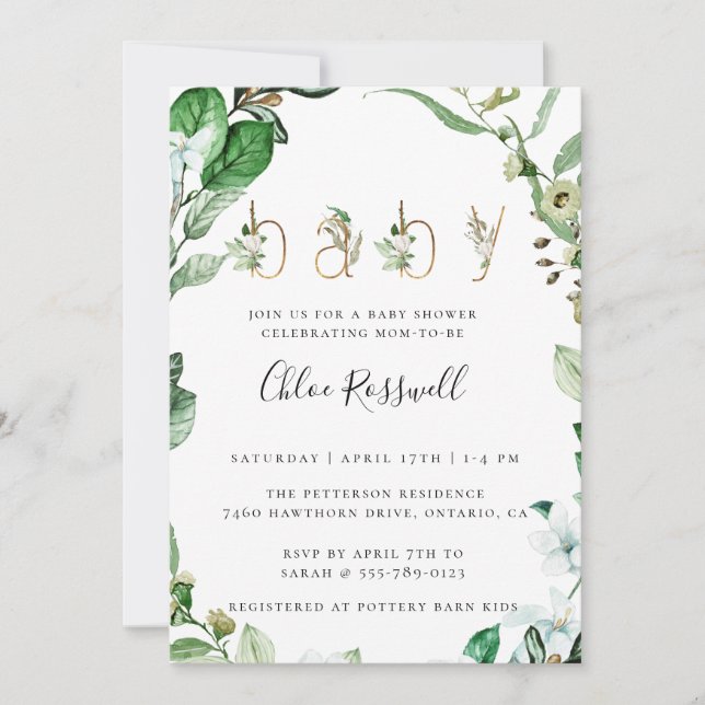 Lush Botanical Greenery Baby Shower Invitation (Front)
