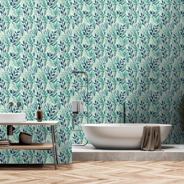 Lush Botanical summer green leaves Wallpaper (Bathroom)
