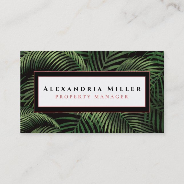 Lush Botanical Tropical Palm Leaves Business Card (Front)