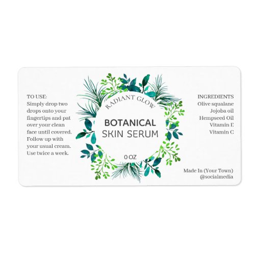 Lush Botanical Watercolor Leaves Serum Labels