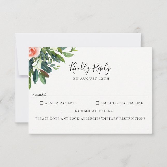 Lush Bouquet Wedding Food Allergy RSVP Card (Front)