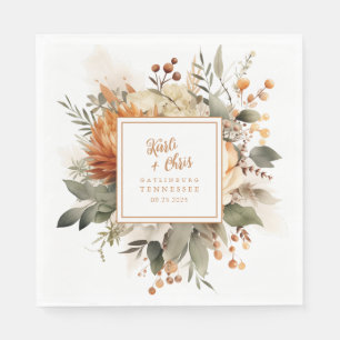 Lush Burnt Orange Fall Floral & Greenery Paper Napkins