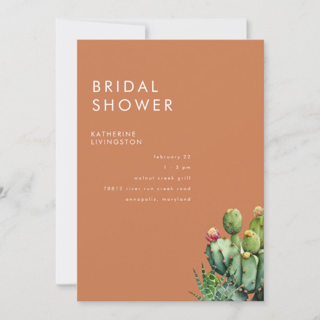 Lush Cactus Terracotta Bridal Shower Invitation (Front)