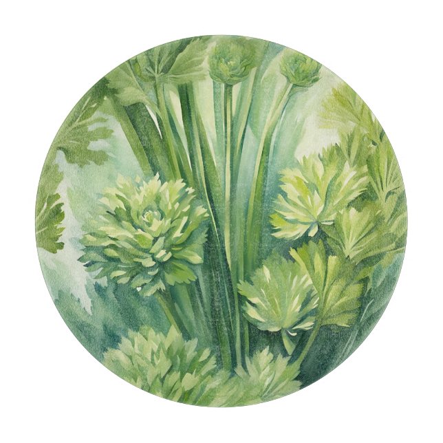 Lush Celery Green Botanical Pattern Cutting Board (Front)