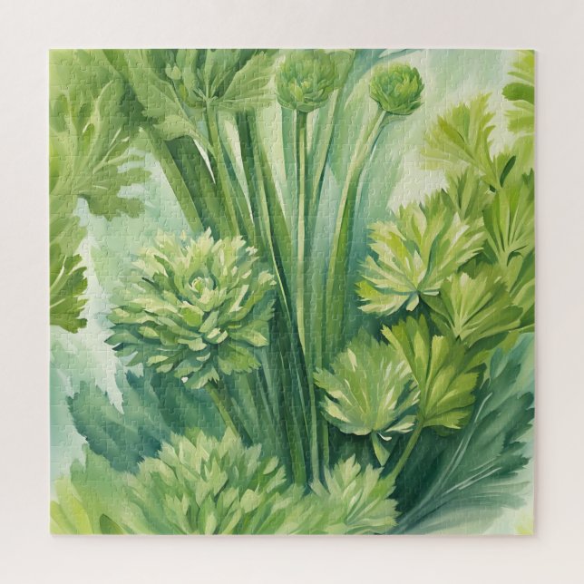 Lush Celery Green Botanical Pattern Jigsaw Puzzle (Vertical)