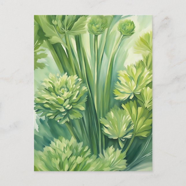 Lush Celery Green Botanical Pattern Postcard (Front)