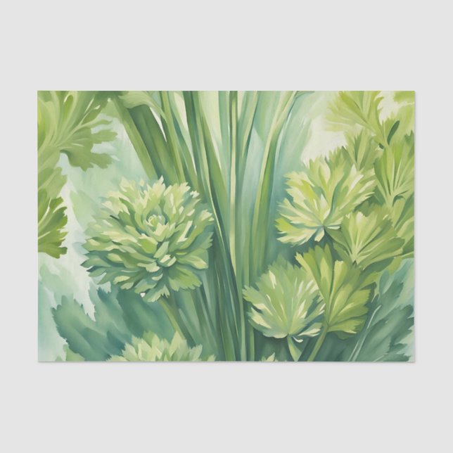 Lush Celery Green Botanical Pattern Tissue Paper (Front)