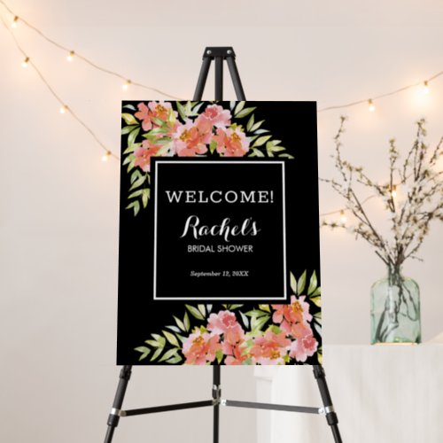 Lush Chic Floral on Black Bridal Shower Welcome Foam Board