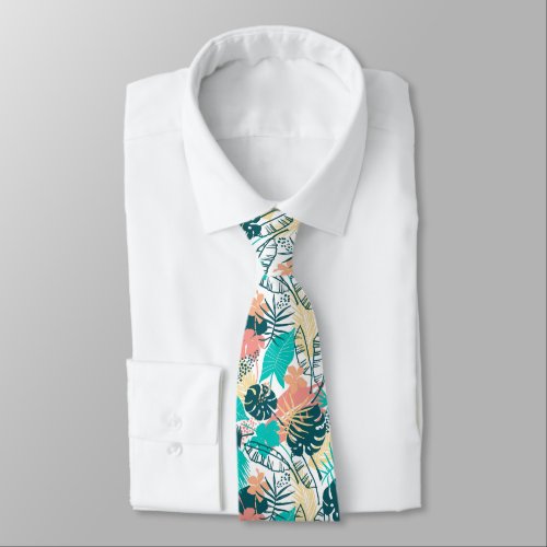 Lush colorful tropical leaves collage neck tie