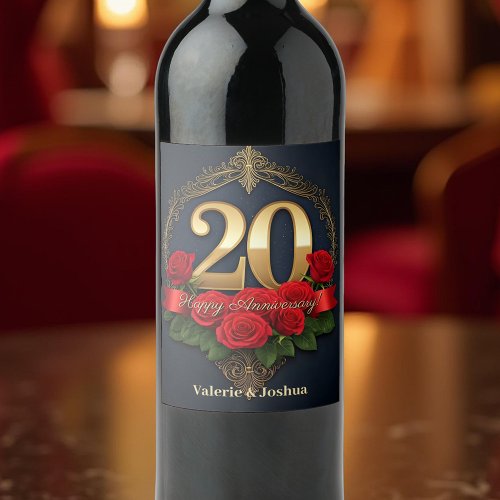 Lush Crimson Roses Golden 20th Wedding Anniversary