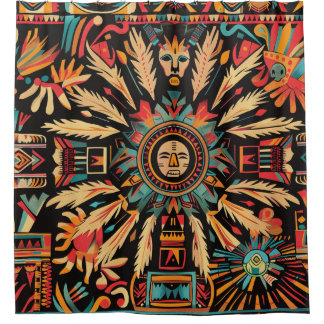 Lush Cyan "Aztec Dream" Elegant Shower Curtain