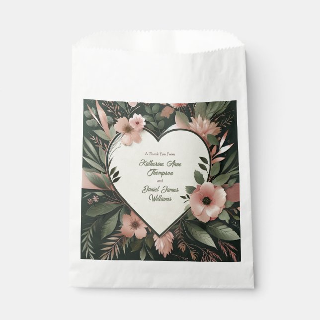 Lush Dark Green and Blush Pink Floral Wedding Favor Bag (Front)