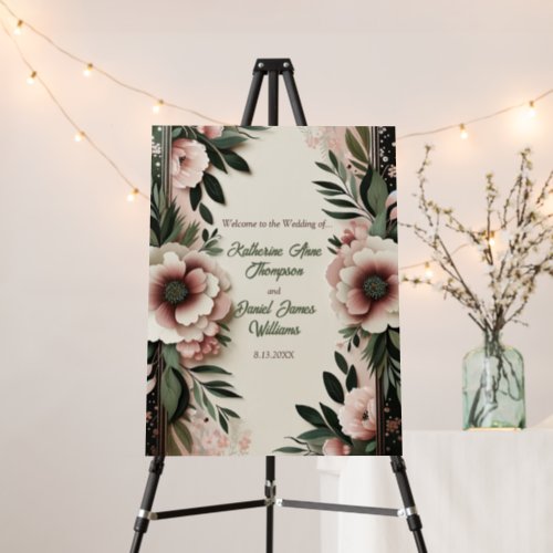 Lush Dark Green and Blush Pink Floral Wedding Foam Board