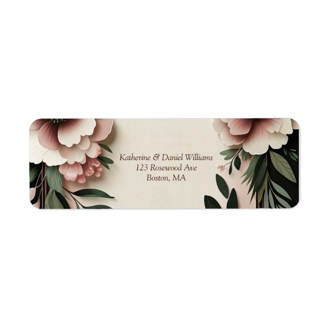 Lush Dark Green and Blush Pink Floral Wedding Label (Front)