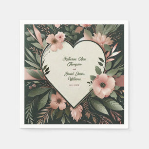 Lush Dark Green and Blush Pink Floral Wedding Napkins